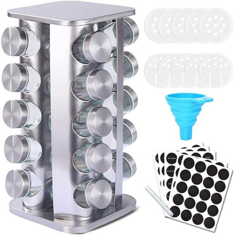 Rotating Spice Rack Organizer for Cabinet with Jars(20-Jar), Revolving Spice